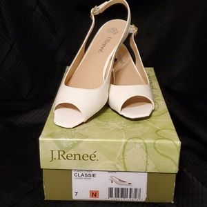J. Renée White Lizard Print Sling Backs
